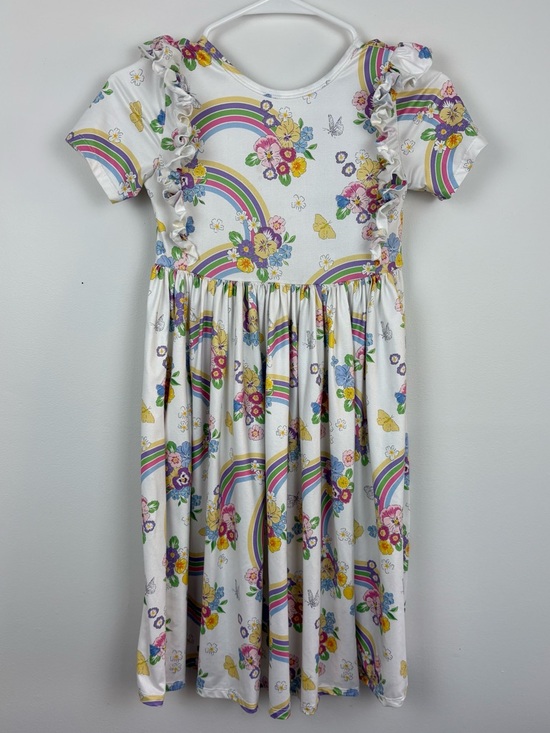 Mila & Rose Other - Mila & Rose White Rainbow & Floral Ruffle Sleeve Dress size 9-10 Like New